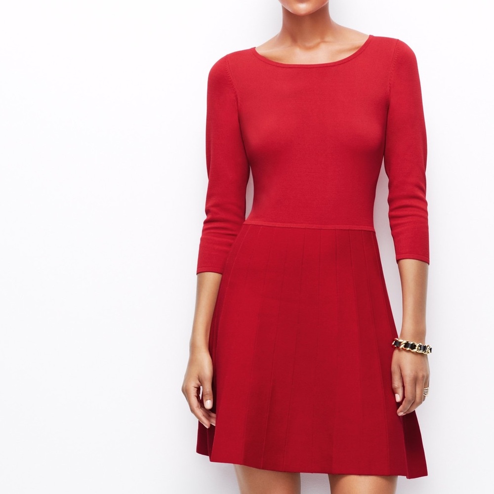 Ann Taylor Dress Red Knit 3/4 Sleeve Size S